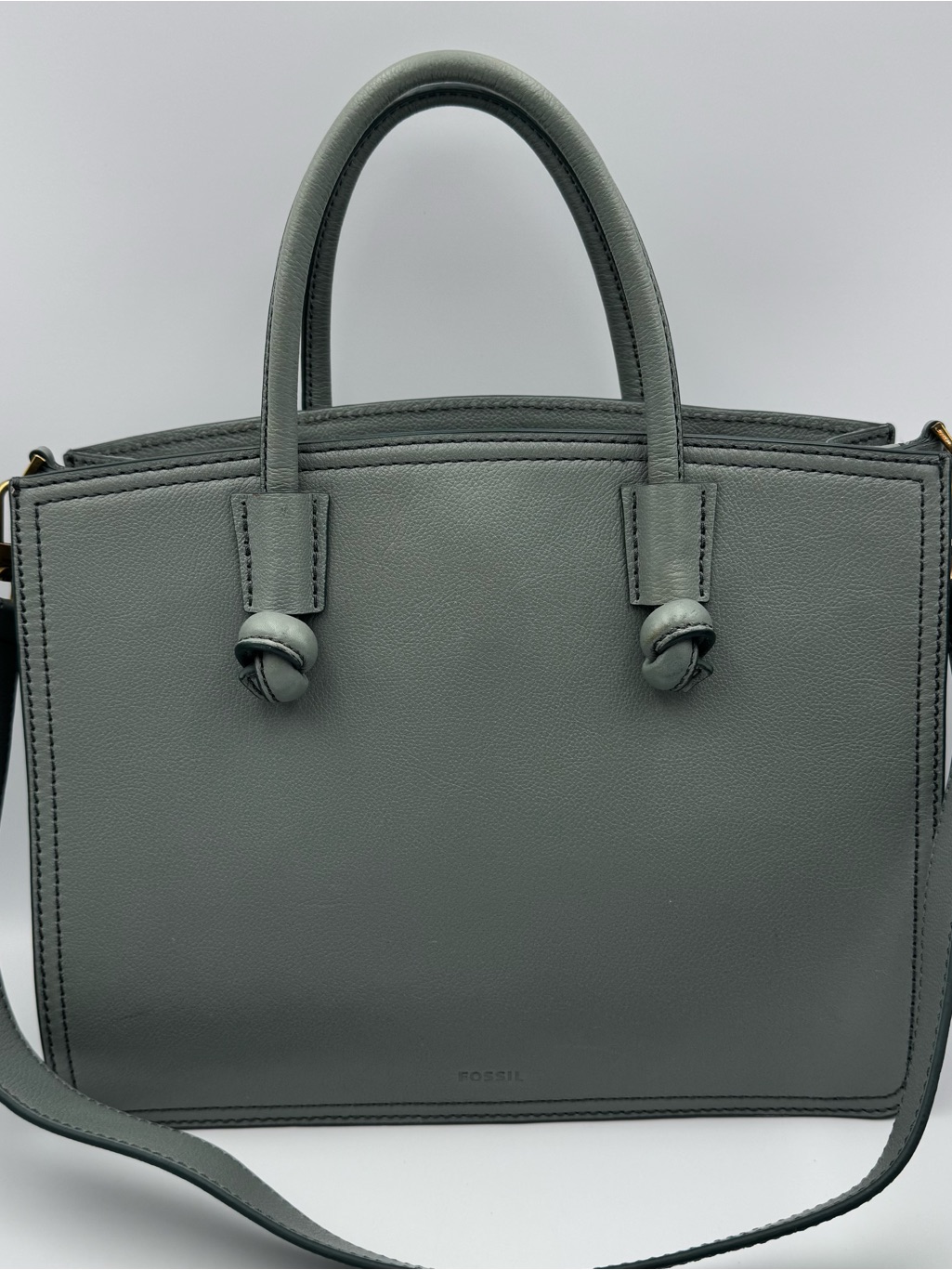 Fossil Dark Gray Satchel Top Handle Bag With Zip Closure For Women
